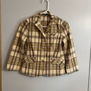Theory Women's Plaid Blazer in Brown and Cream Size 0